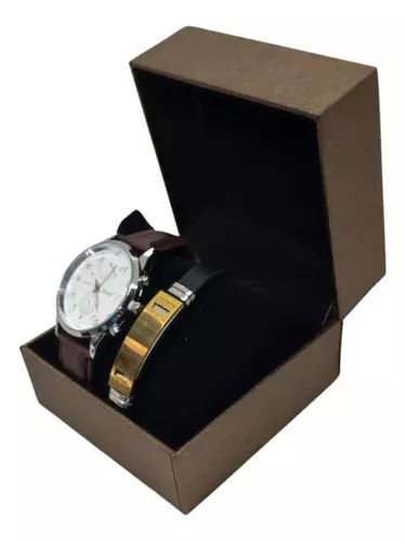 Brazalete Para Hombre + Reloj Estuche Kit Regalo