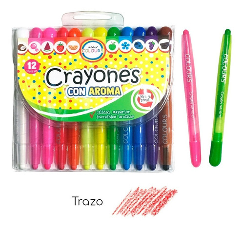 Crayones Retráctiles Con Aroma Estuche X 12 Colores Colours