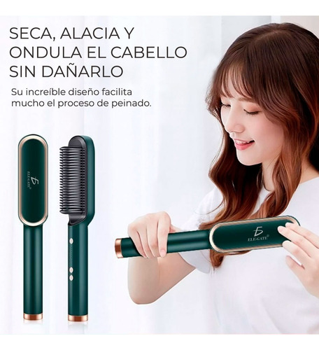 Peine Con Secadora De Pelo Integrada Para Cabello Aliciadora Verde Oscuro