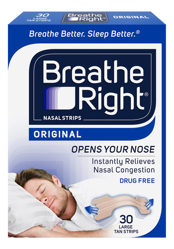 Breathe Right Tiras Nasales, Grandes, 100373, Bronceado, 1,