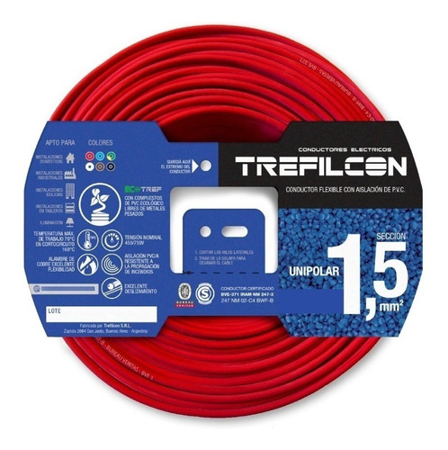 Pack X3 Cable Unipolar Trefilcon 1.5mm Rollo 30 Mts