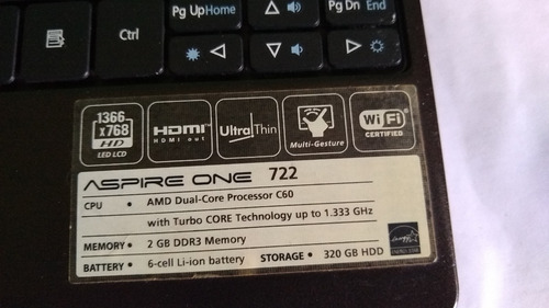 Imagen 4 de 8 de Acer Aspire One 722-0427 Por Piezas Precios En Descripción