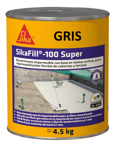 Sikafill 100 Super Gris Impermeabilizante X 4.5 Kg