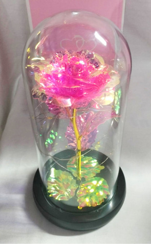 Flor Rosa Eterna Encapsulada Cristal Luz Led Calida Artifici