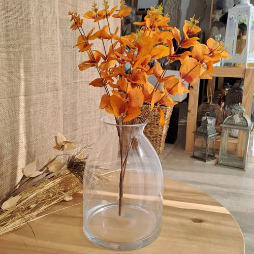 Rama Planta Artificial De Eucalipto Marron Naranja Follaje