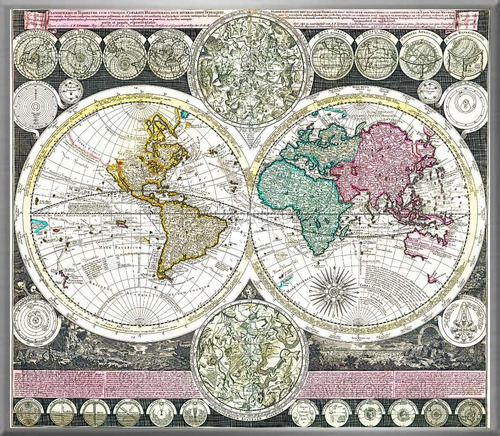 Cuadro Mapa Planisferio Terrestre Y Celeste Siglo 18 (1700)