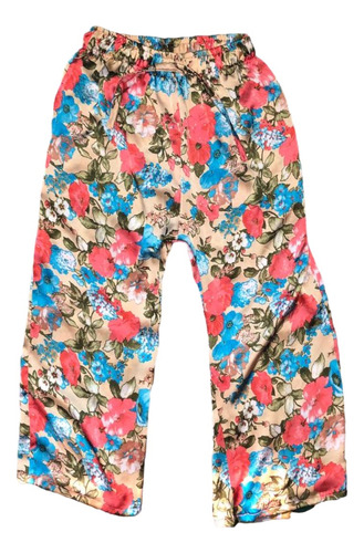 Pantalones Jogger Anchos Dorados Con Estampados De Flores