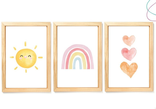 Quadros Decorativos Arco-íris Boho Sol Coração Escandinavo