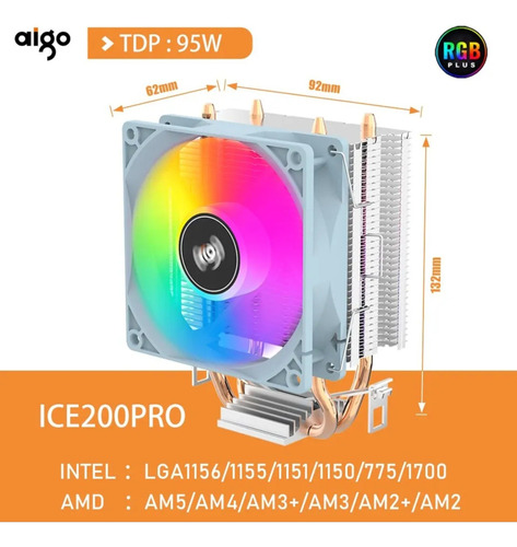 Cooler Cpu Aigo Ice200pro Rgb Para Procesadores Intel Y Amd