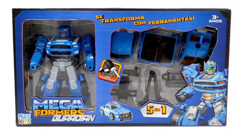 Carrinho De Polícia Azul Que Vira Robô Megaformers 5 Em 1