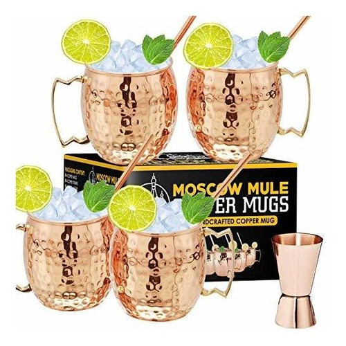 Moscow Mule Copper Mugs - Juego De 4 Tazas De Cobre De 16 Oz