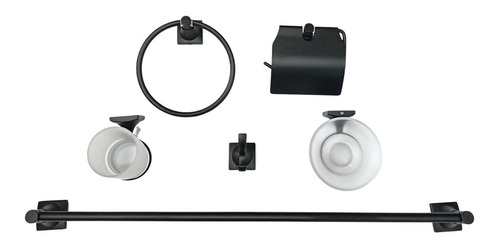 Kit Set 6 Accesorios Baño Ducha Negros Metalicos Vidrio