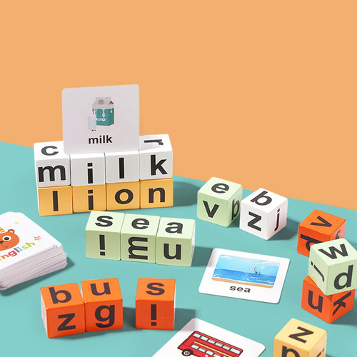 Wooden Reading Block Letter Flash Cards Montessori Toy
