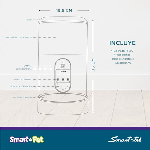 Imagen 5 de 6 de Racionador Alimentos Mascotas Voz Wifi App Pf200 Smart Tek