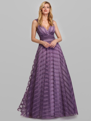 Elegante Vestido Fiesta Largo Tul Lila Importado