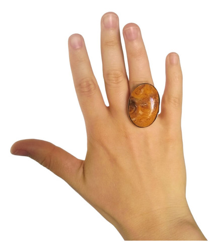 Anillo Xl Onix Dulce De Leche Alpaca Engarzado A Mano