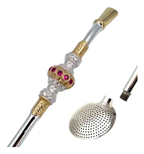 comprar Bomba Chimarrão Prata 600 Cesto Rosc Mil Furos 27cm Ouro 12k