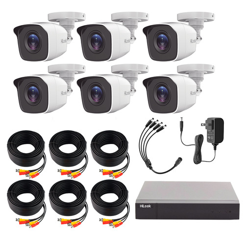 Hilook Kit de Camaras de Seguridad Video Vigilancia Modelo Kit6BP-Plus 6 Cámaras CCTV Bala 1MP 720p Vision Nocturna Compatible con APP Hik-Connect