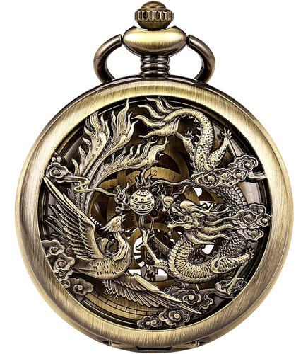 Reloj De Bolsillo Mecánico Antiguo, Diseño De Dragón De La