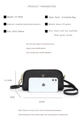 Bolso De Hombro Diagonal De Cuero Genuino Para Mujer