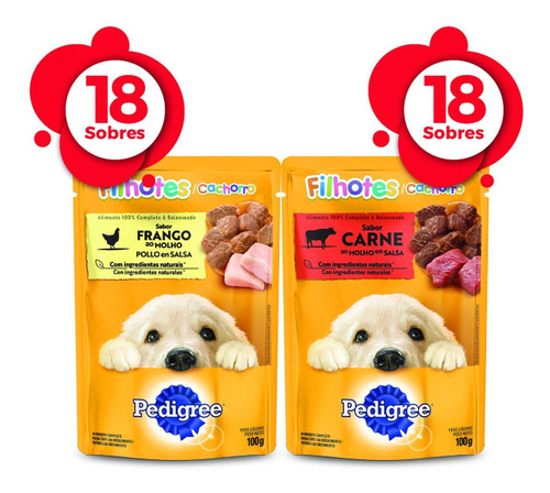 Alimento Humedo Pedigree Perro Cachorro Carne Y Pollo 36 Uni