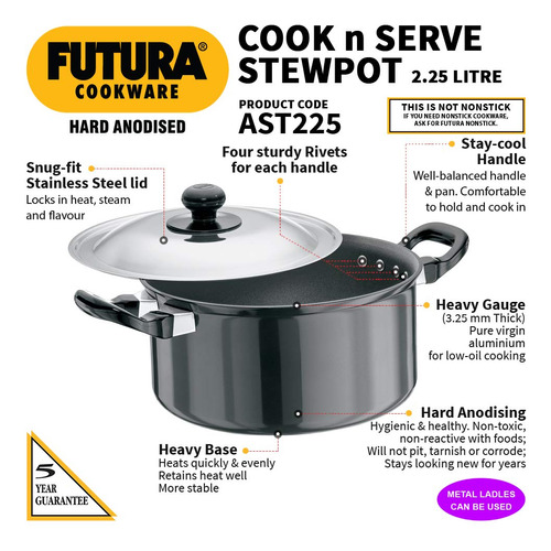 Hawkins Futura L33 Anodizado Duro Cocinar Servir Olla Gris