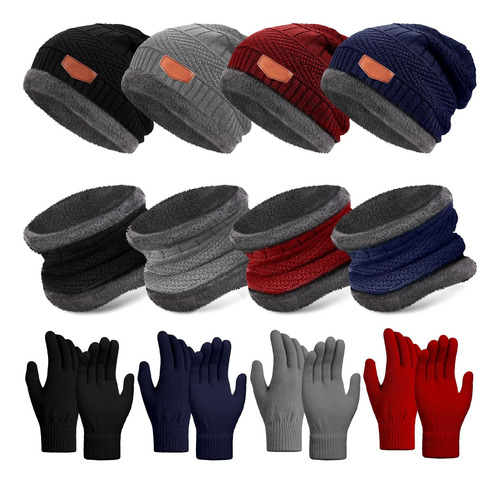 12 Uds. Conjuntos Gorro, Guantes Y Bufanda Invierno Niños, Y