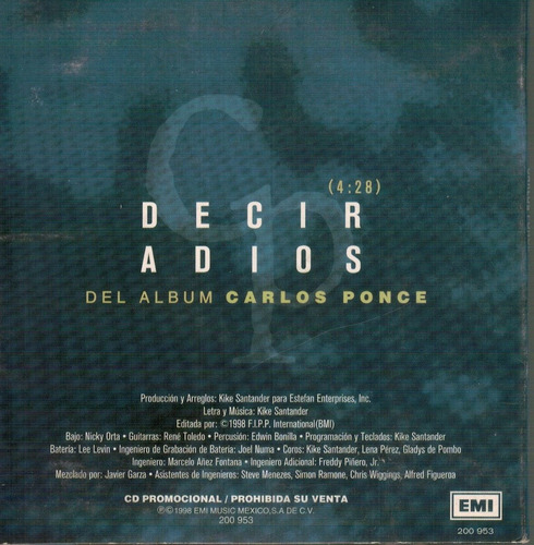 Carlos Ponce 2 Cds La Razon De Mi Ser +5 Remix & Decir Adios (Usado)