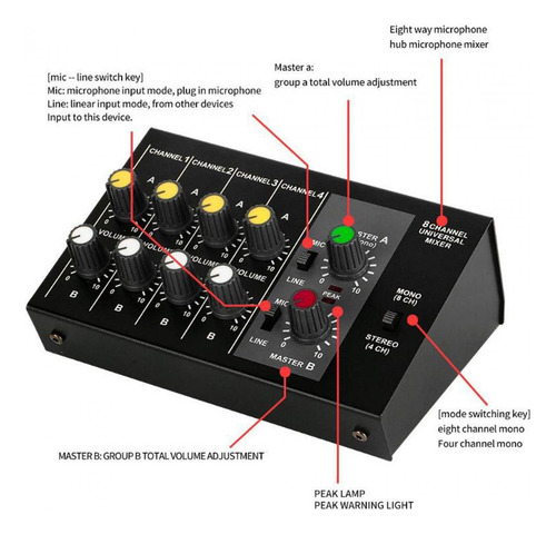 Mixer De Áudio Console De Mixagem De Som 8 Canais Entrada