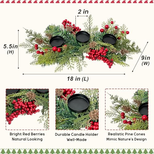 Portavelas De Navidad Con Aros, Bayas Y Conos De Pino