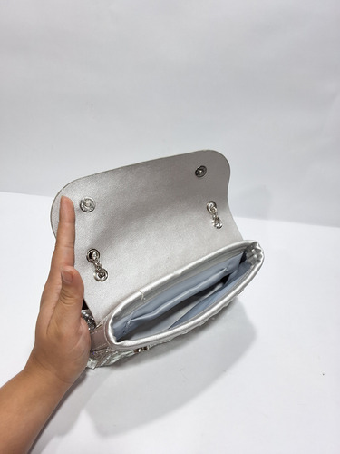 Bolsa De Festa Com Alça Tiracolo Regulável Prata Miçangas Prata Prata