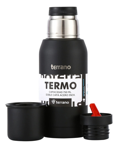 Kit Set Matero Terrano Negro Termo 750ml + Mate + Tapon
