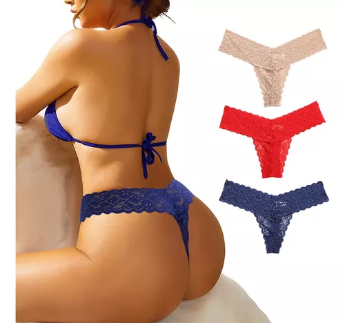 Calzones De Mujer Sexy Encaje Panty Fina Tangas Bragas 3pcs 