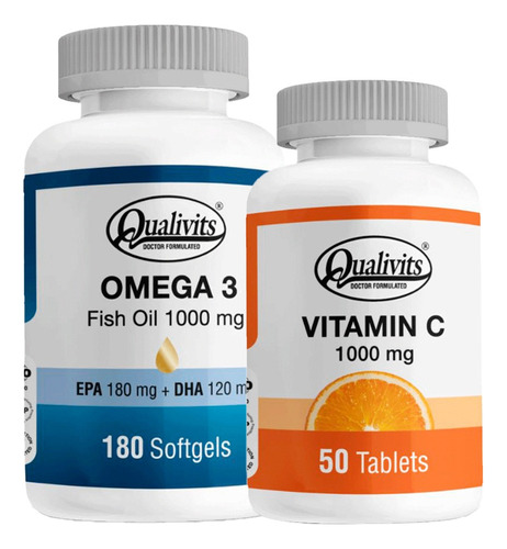 Vitamina C 1000 Mg X 50 + Omega 3 1000 Mg X 180 - Qualivits Sabor Natural