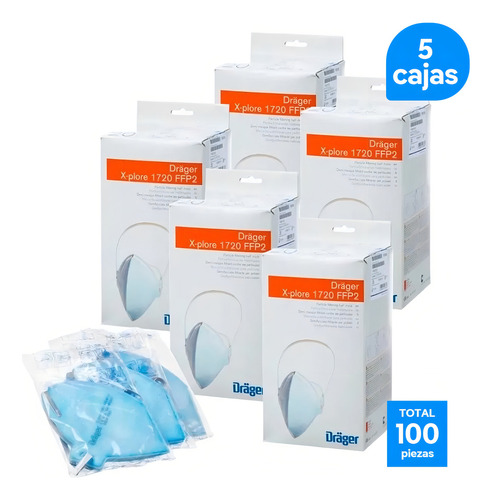 100pz Respirador Desechable Dräger 1720 Ffp2 5 Cajas Talla Unitalla