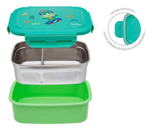 Bentô Box Aço Inox 600ml Marmita Lancheira Buba Zoo Dino