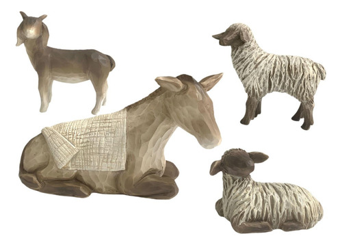 4pcs Animal Figurines Animal Natividade Set Desktop Burro