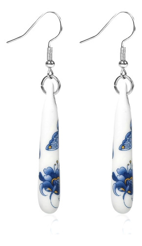 Zkbkjspzjb Joyería De Cerámica Pendientes De Porcelana Azul 