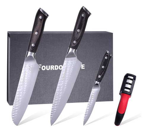 Fourdotknife Juego De Cuchillos De Chef Con Afilador De