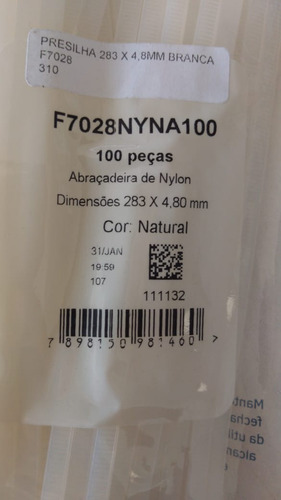 Imagem 3 de 3 de Presilha 283x4,8 Mm Branca 300und F7028