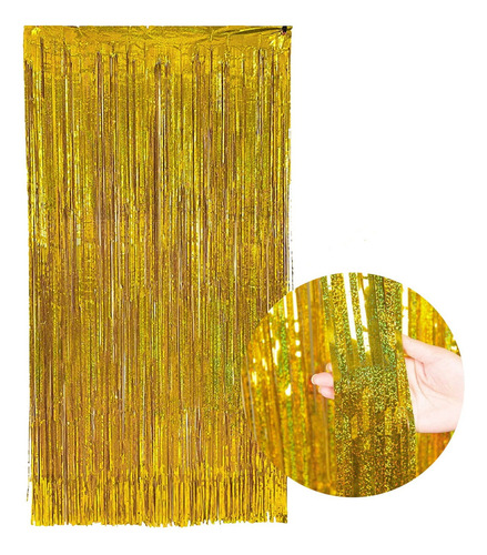 Kit C/ 4un Cortina Metalizada Fitas Para Decoração 1x2metros Cor Dourado
