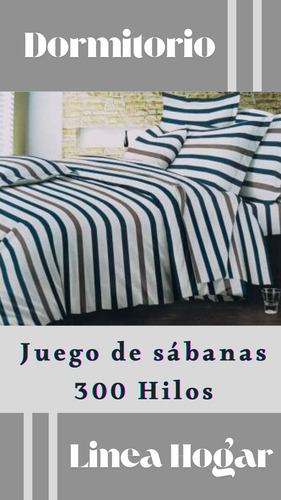 Sabanas 1 1/2 Blanco Fortín 300 Hilos Linea Hogar-premium Blanco-azul-gris Diseño 11