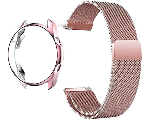Pulseira Aço Fecho Magnetico + Capa Para Galaxy Watch 3 45mm Cor Rosa