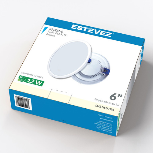Pack 10 Lámparas Led Techo 12w, 4000k, Estévez, Color Blanco