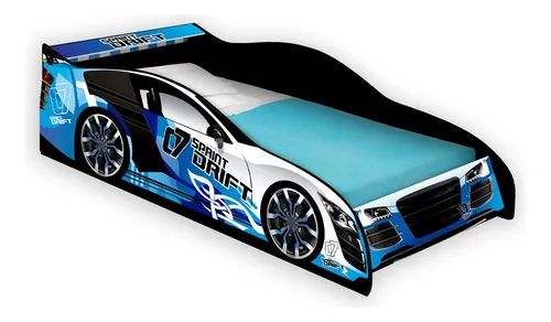 Cama Auto Para Niños 1 Plaza Infantil Diseño Moderno Drift Azul