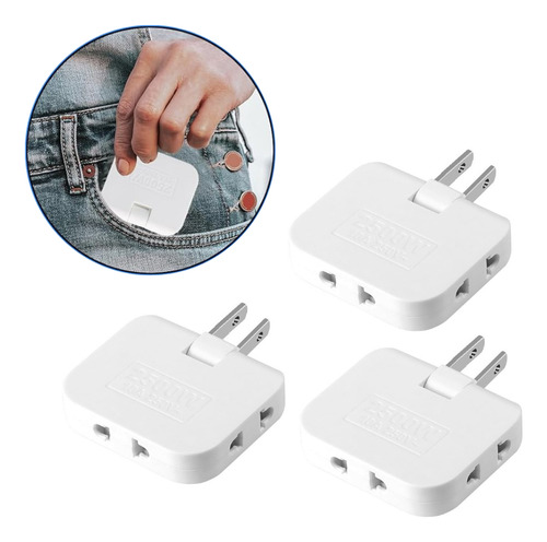 3 Adaptador Enchufe Universal Multiple 10a 180 Grados Plano