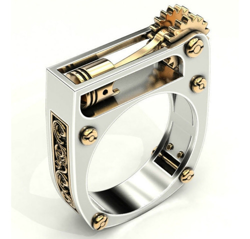 Mechanical Two-tone Gear Ring, Size: 8