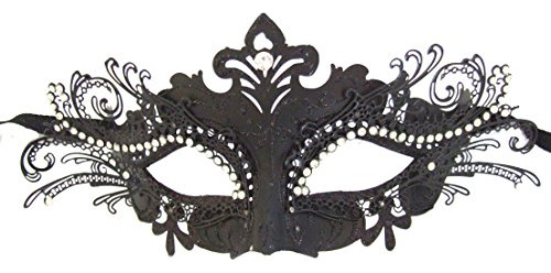 Solid Black Crystals Metal Eye Mask Venetian Mardi Gras Cost