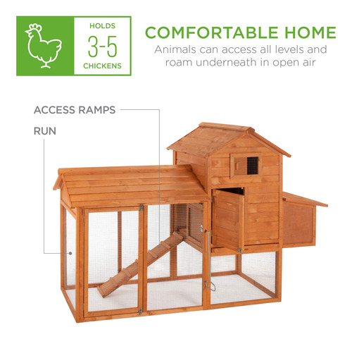 Gallinero De Madera Para Aves Con Rampas Y Corral