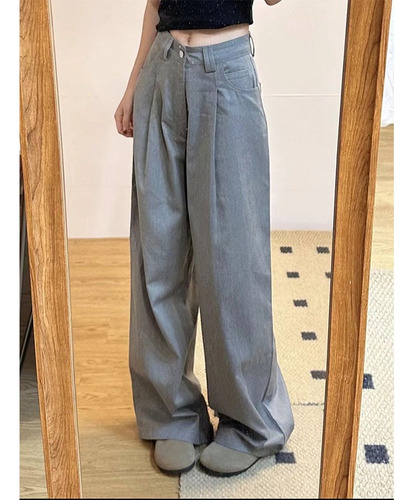Deeptown Baggy Coreano Y2k Gris Jeans Casual Pierna Ancha